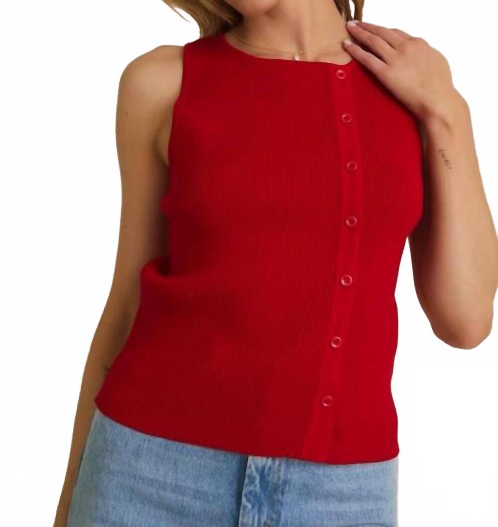 NEW GILLI boat neck button up ribbed top in red